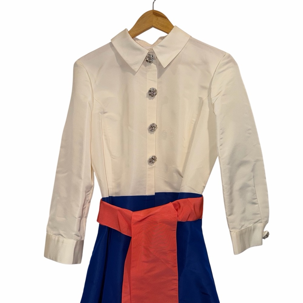 Carolina Herrera Blue Shirt Dress Colorblock Bow Belt 10 Wedding Formal NWT 🟡 - Picture 6 of 15